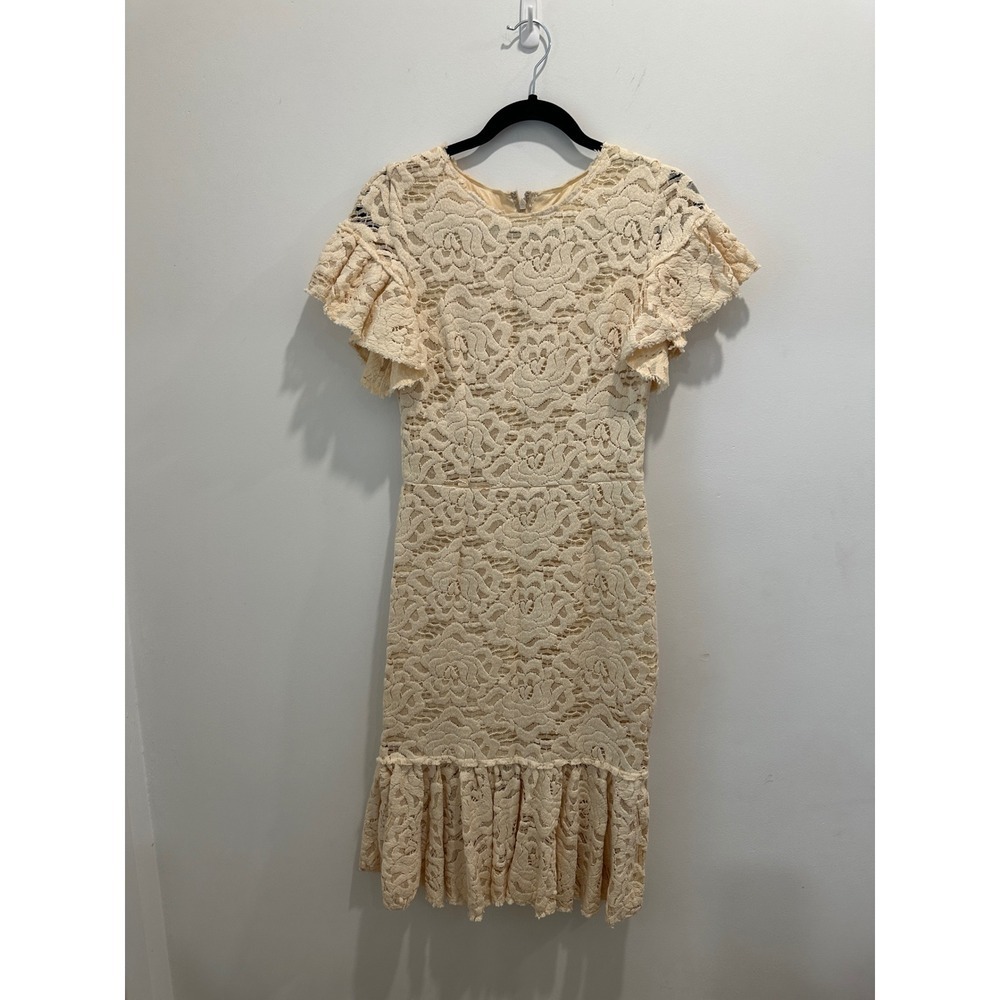 Dolce & Gabbana Cream Floral Lace Flutter Sleeve Mermaid Midi Dress IT 40 - Picture 6 of 12